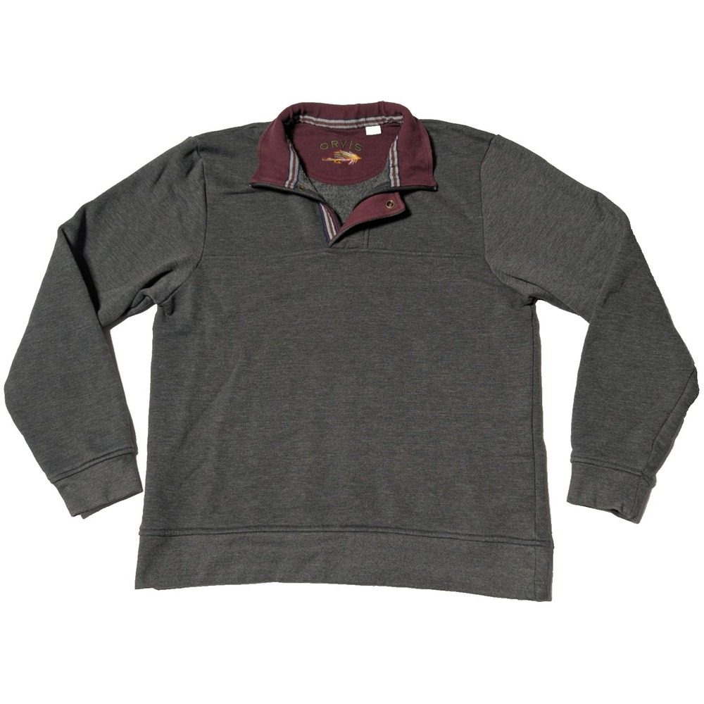 ORVIS Men Medium Gray Cotton Blend 1/4 Zip Signature Fleece Lined Sweatshirt